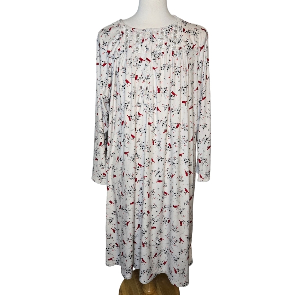 Secret Treasures Floral Fleece Long Nightgown Birds Floral‎ Lace Size 3X